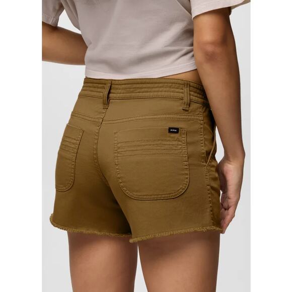 Prana Sancho 4" Short Womens 0 Retro Olive Mid Rise Garment Dyed Raw Hem Stretch - Picture 4 of 13